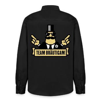 Team Bräutigam Handzeichen (Polterabend JGA / 3C) - Relaxed Fit Unisex Organic Hemd von Stanley/Stella - washed Black - Hinten - AI Model Male 178 light (178cm)