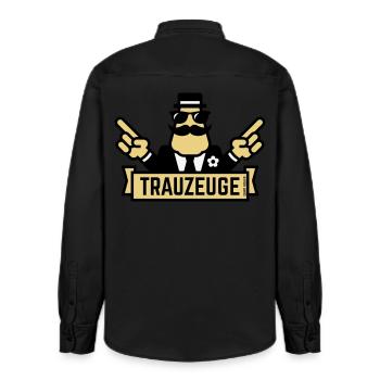 Trauzeuge Handzeichen (Polterabend / JGA / 3C) - Relaxed Fit Unisex Organic Hemd von Stanley/Stella - washed Black - Hinten - AI Model Male 178 light (178cm)