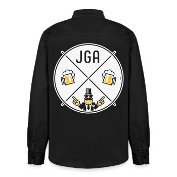 Signe de main du marié Signe de bière Symbole NEG 3C - Chemise unisexe coupe décontractée bio Stanley/Stella - noir délavé - Dos - AI Model Male 178 light (178cm)