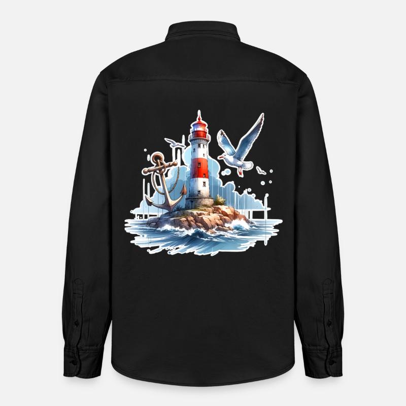 Leuchtturm Anker Möwe - Relaxed Fit Unisex Organic Hemd von Stanley/Stella - washed Black