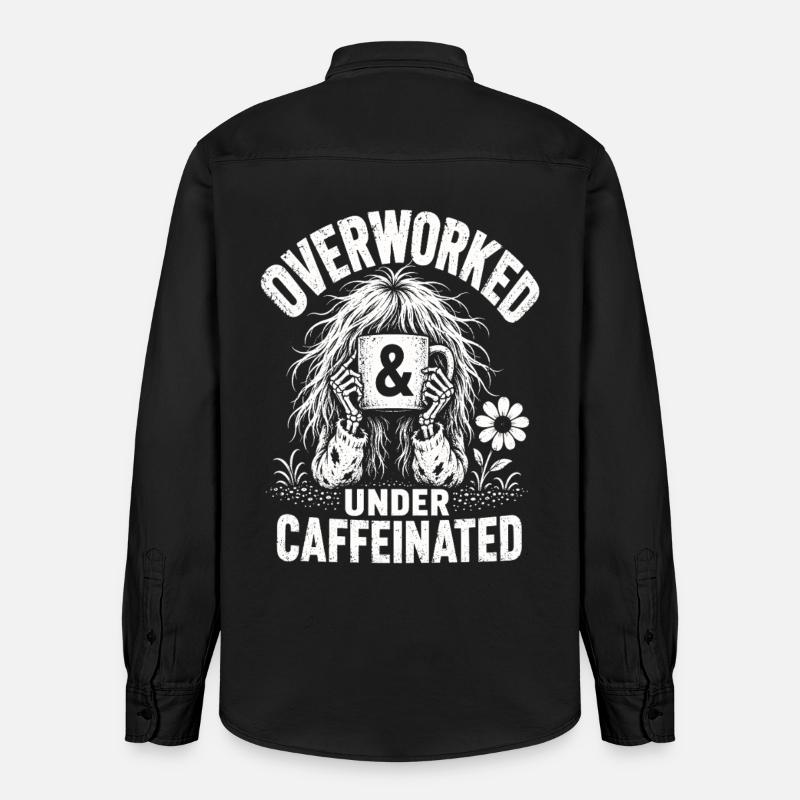Kaffee Overworked Under Caffeinated Shirt - Relaxed Fit Unisex Organic Hemd von Stanley/Stella - washed Black