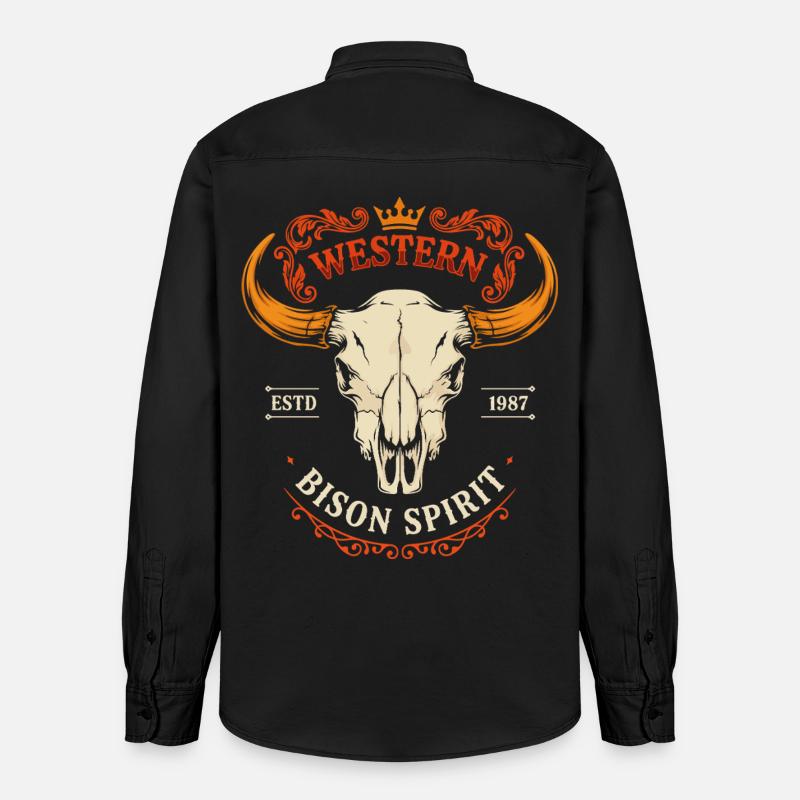 Crâne d’esprit du bison occidental - Chemise unisexe coupe décontractée bio Stanley/Stella - noir délavé