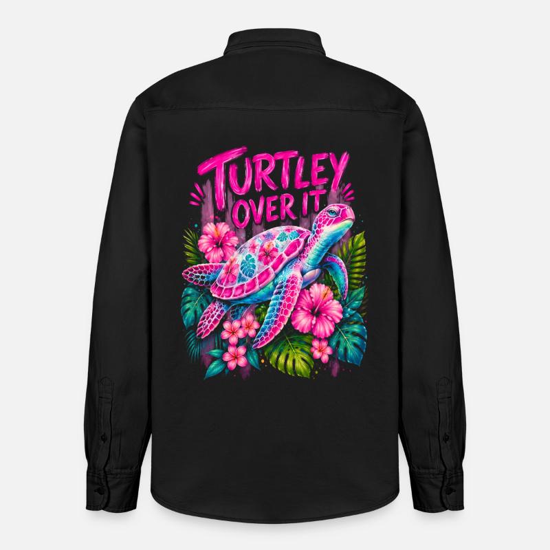 Turtley Over It Cute Turtle Flower - Relaxed Fit Unisex Organic Hemd von Stanley/Stella - washed Black