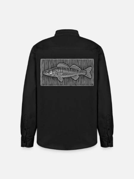 Line-Art – Edles Angler & Fischer Design - Relaxed Fit Unisex Organic Hemd von Stanley/Stella - washed Black