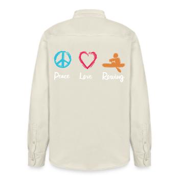 Peace, Love, Rowing - Relaxed Fit Unisex Organic Shirt by Stanley/Stella - soft Ecru - Back - AI Model Male 178 light (178cm)