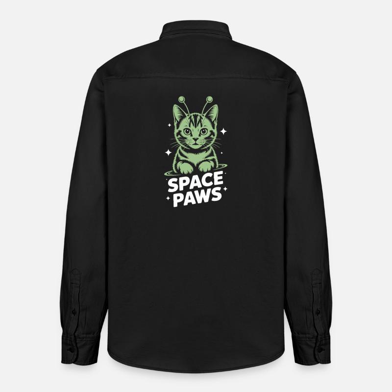 Chat Spatial Pattes Astrales - Chemise unisexe coupe décontractée bio Stanley/Stella - noir délavé