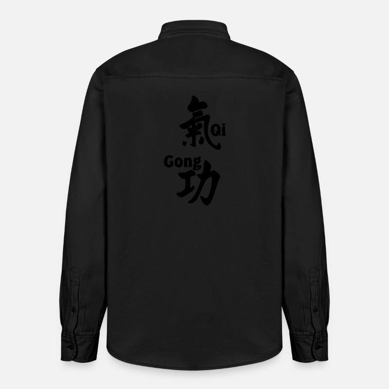 QI gong script avec texte vertical - Chemise unisexe coupe décontractée bio Stanley/Stella - noir délavé