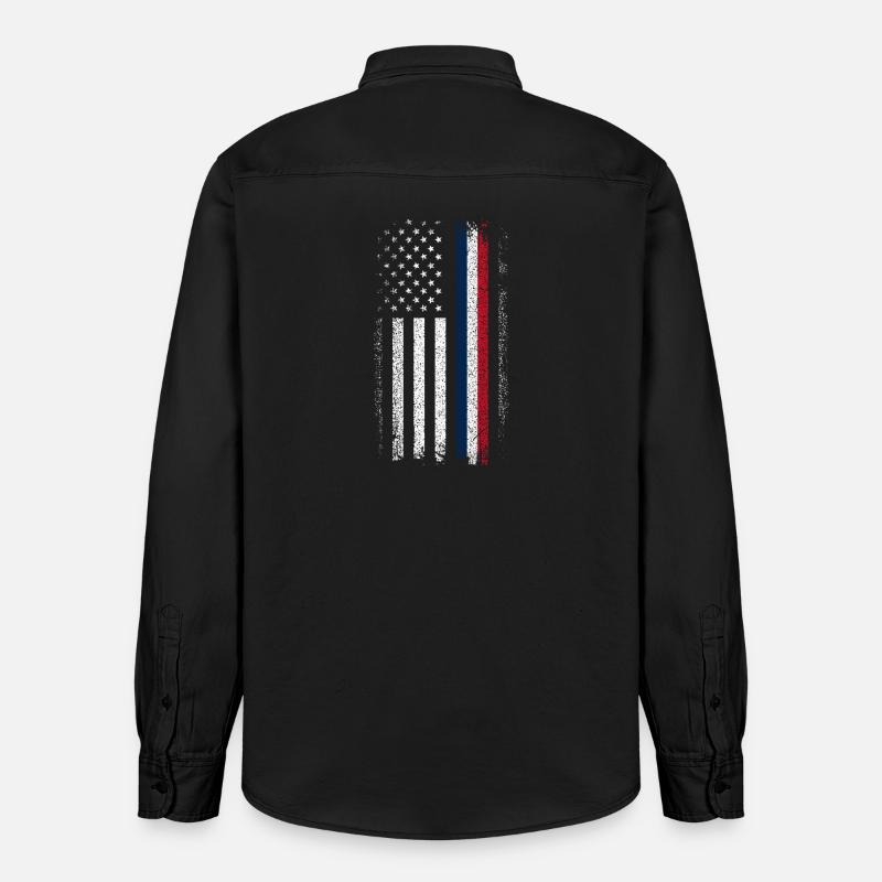 Drapeau en difficulté : Ligne bleue-rouge - Chemise unisexe coupe décontractée bio Stanley/Stella - noir délavé
