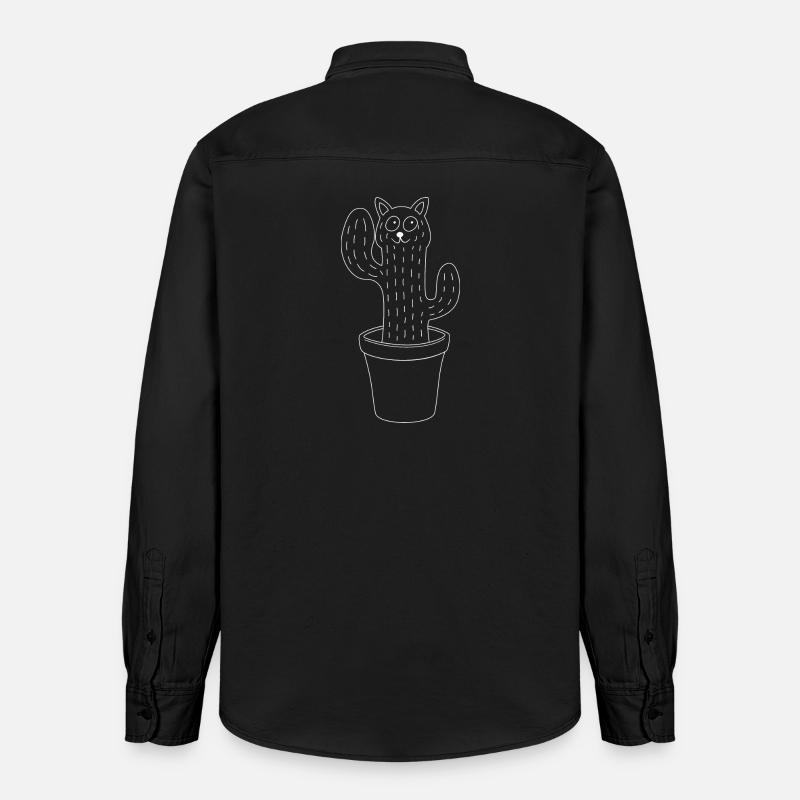 Chat - Cactus - Pot de fleurs - Chemise unisexe coupe décontractée bio Stanley/Stella - noir délavé