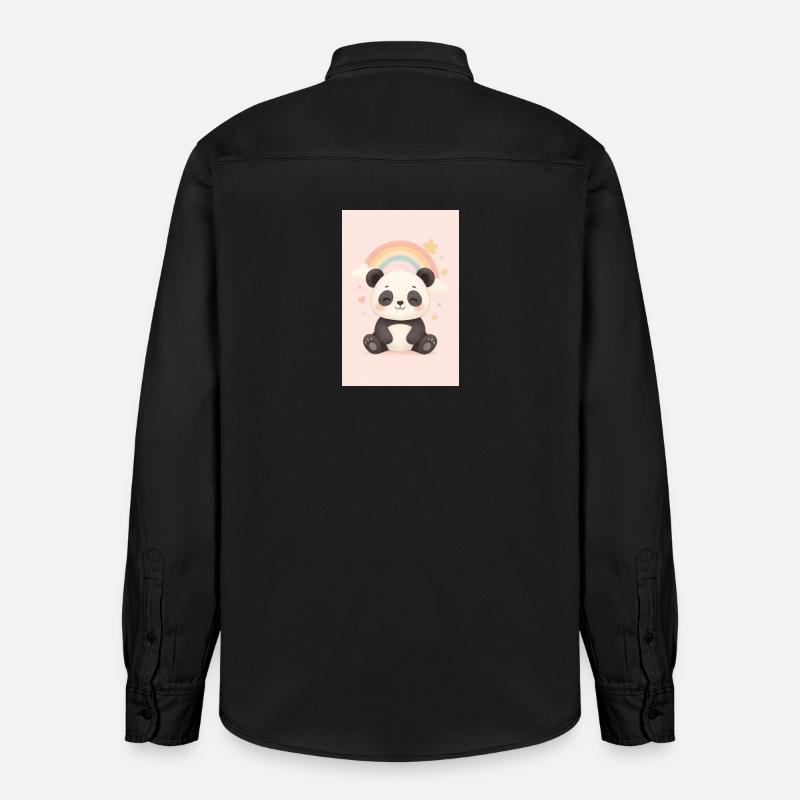 Süßer Panda mit Regenbogen und Sternen - Relaxed Fit Unisex Organic Hemd von Stanley/Stella - washed Black
