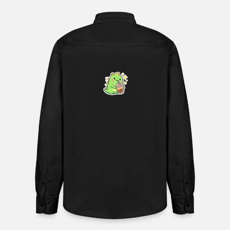 Süßer Dino mit Bubble Tea - Relaxed Fit Unisex Organic Hemd von Stanley/Stella - washed Black