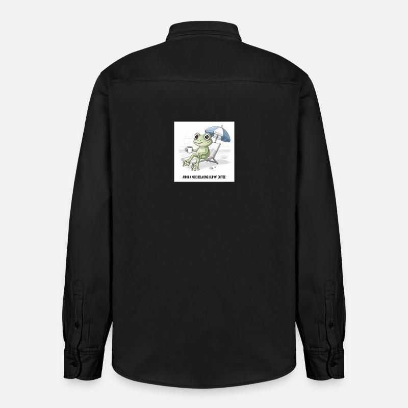 Frosch Strand Kaffee Chill - Relaxed Fit Unisex Organic Hemd von Stanley/Stella - washed Black