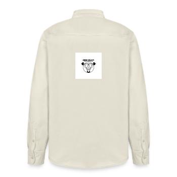 IRON_LEGACY GYM - Relaxed Fit Unisex Organic Shirt by Stanley/Stella - soft Ecru - Back - AI Model Male 178 light (178cm)