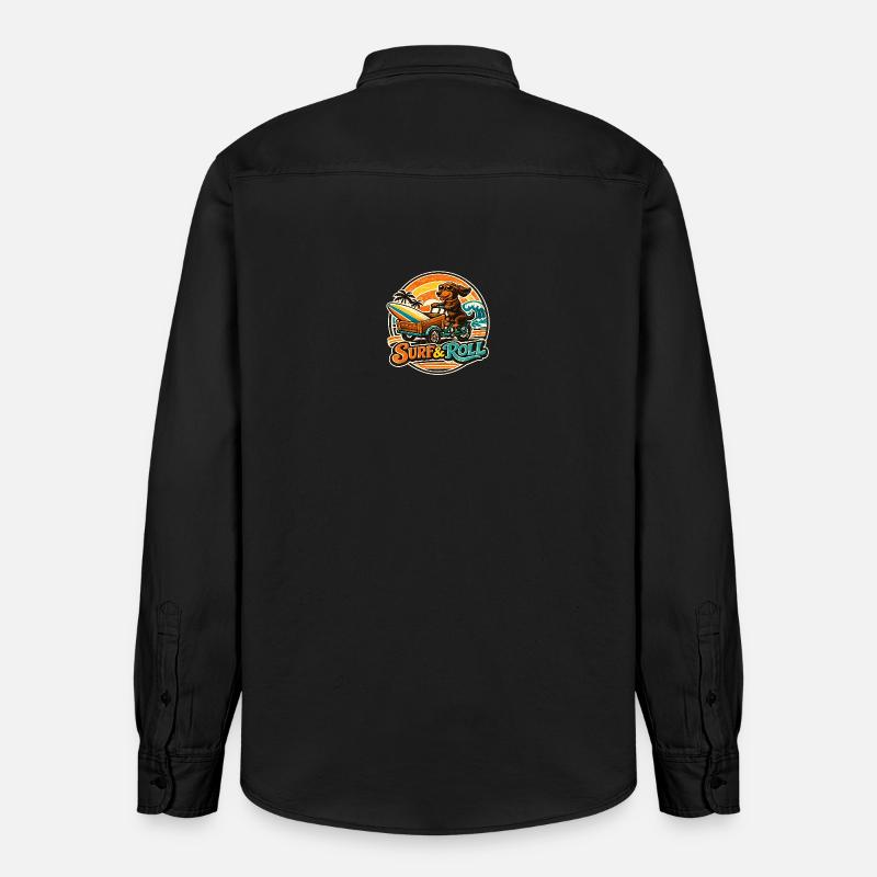 Surf & Roll Dackel mit Surfbrett - Relaxed Fit Unisex Organic Hemd von Stanley/Stella - washed Black