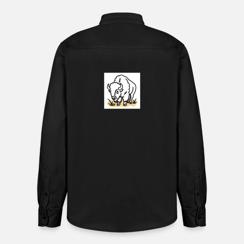 Bisons sur herbe jaune - Chemise unisexe coupe décontractée bio Stanley/Stella - noir délavé