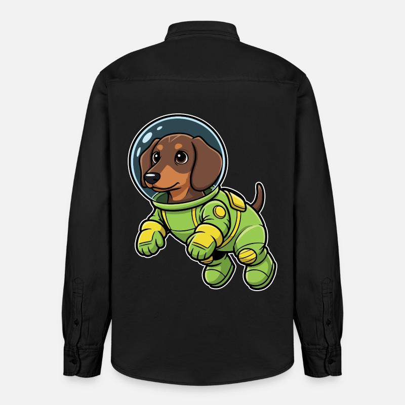 Chien Teckel Astronaute Espace Vert - Chemise unisexe coupe décontractée bio Stanley/Stella - noir délavé
