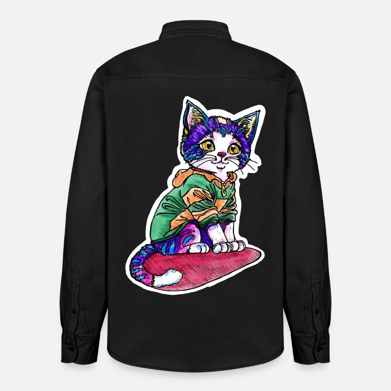Chat en pull vert - Chemise unisexe coupe décontractée bio Stanley/Stella - noir délavé