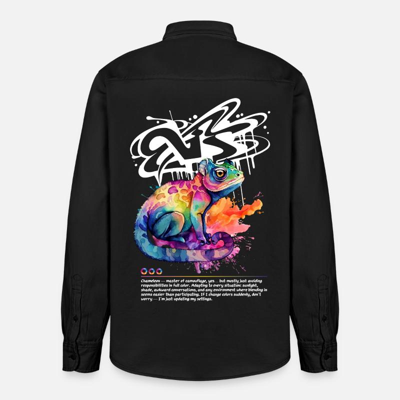 Farbenfrohes Chamäleon mit Graffiti-Hintergrund - Relaxed Fit Unisex Organic Hemd von Stanley/Stella - washed Black