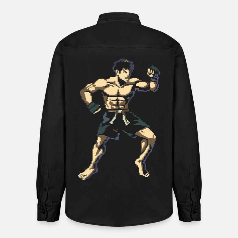 Kickboxer Pixel Grafik - Relaxed Fit Unisex Organic Hemd von Stanley/Stella - washed Black
