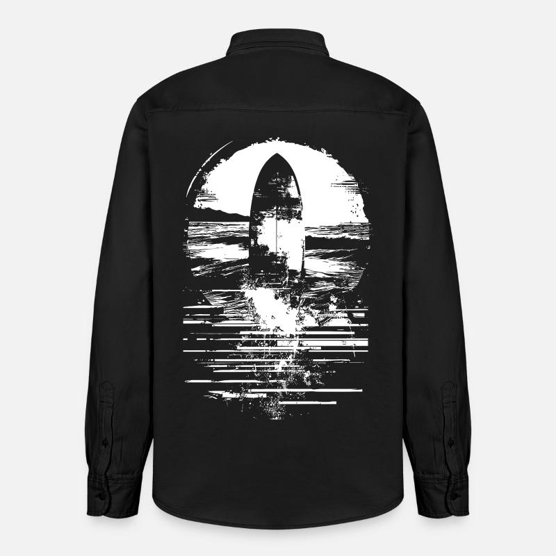 Dessin de planche de surf - Chemise unisexe coupe décontractée bio Stanley/Stella - noir délavé