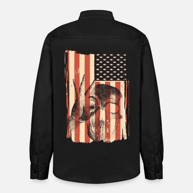 Drapeau des États-Unis avec crâne - Chemise unisexe coupe décontractée bio Stanley/Stella - noir délavé