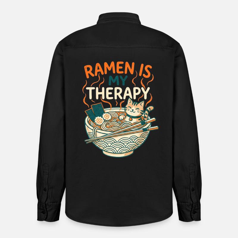 Ramen Therapy Cat - Chemise unisexe coupe décontractée bio Stanley/Stella - noir délavé