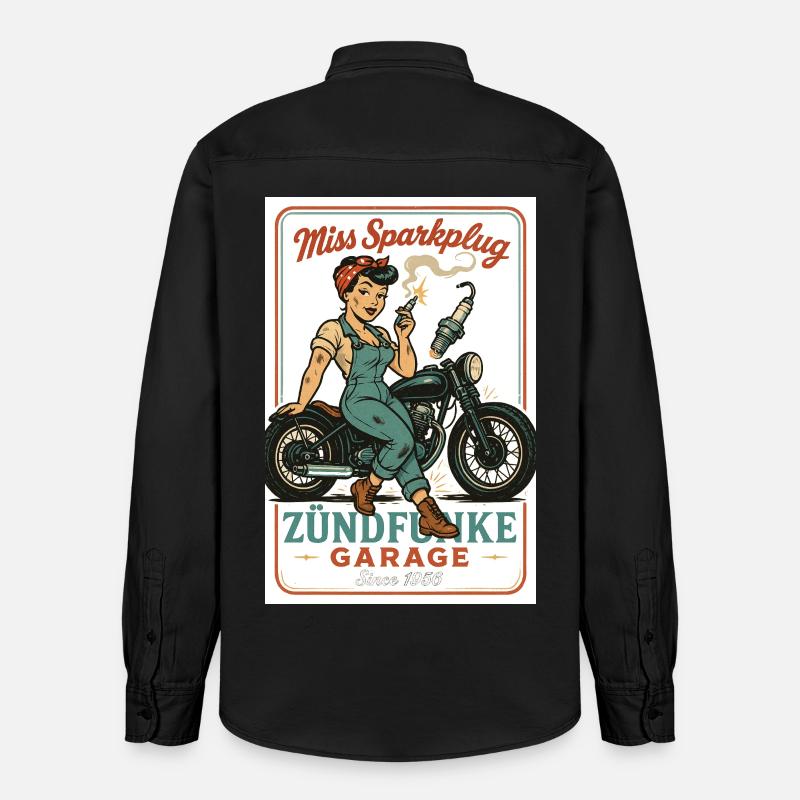 Miss Sparkplug – Zündfunke Garage Queen - Chemise unisexe coupe décontractée bio Stanley/Stella - noir délavé