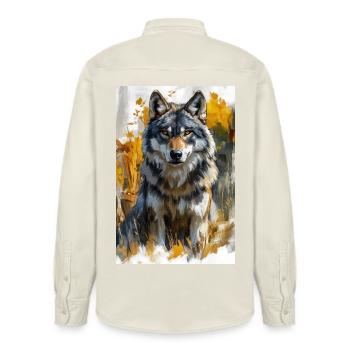 Illustration of a wolf - Chemise unisexe coupe décontractée bio Stanley/Stella - écru doux - Dos - AI Model Male 178 light (178cm)