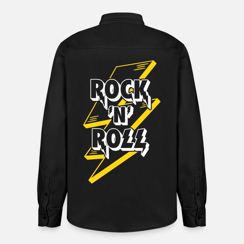 Rock'n'Roll Text Logo mit Blitz - Relaxed Fit Unisex Organic Hemd von Stanley/Stella - washed Black