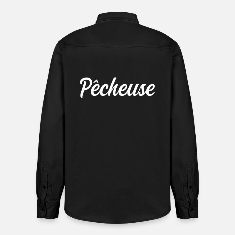 Pêcheuse Passionnée Pêche Eau Canne Poisson - Chemise unisexe coupe décontractée bio Stanley/Stella - noir délavé
