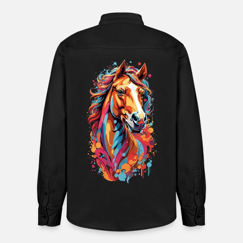 Tempête de couleurs Tête de cheval - Chemise unisexe coupe décontractée bio Stanley/Stella - noir délavé