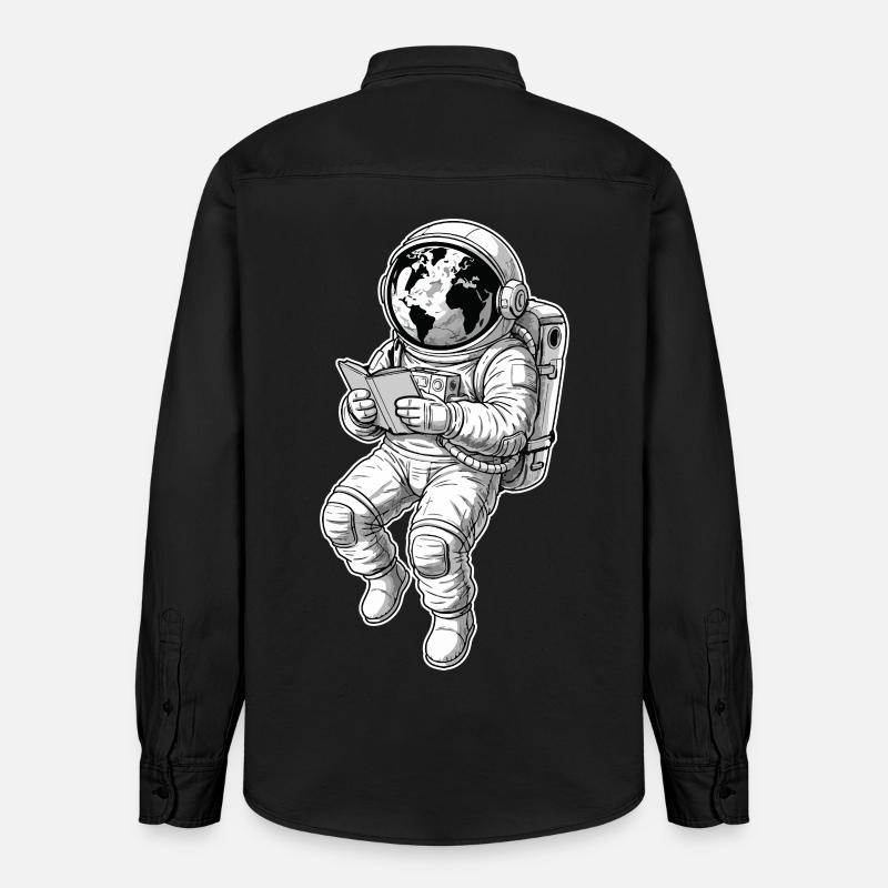 Astronaut Reading Space Earth - Relaxed Fit Unisex Organic Hemd von Stanley/Stella - washed Black