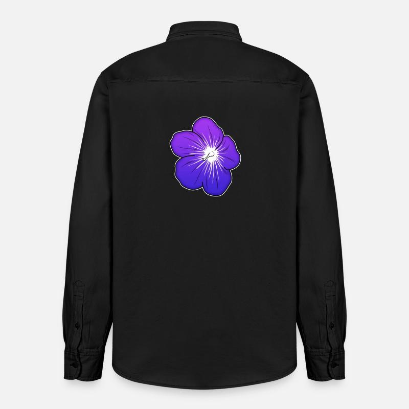 Violette Blütenillustration mit leuchtender Mitte - Relaxed Fit Unisex Organic Hemd von Stanley/Stella - washed Black