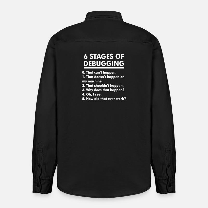 Humorvolle Illustration der Debugging-Phasen - Relaxed Fit Unisex Organic Hemd von Stanley/Stella - washed Black
