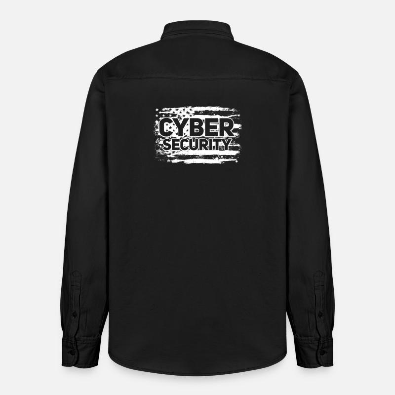Cybersécurité USA Flag IT Computer - Chemise unisexe coupe décontractée bio Stanley/Stella - noir délavé