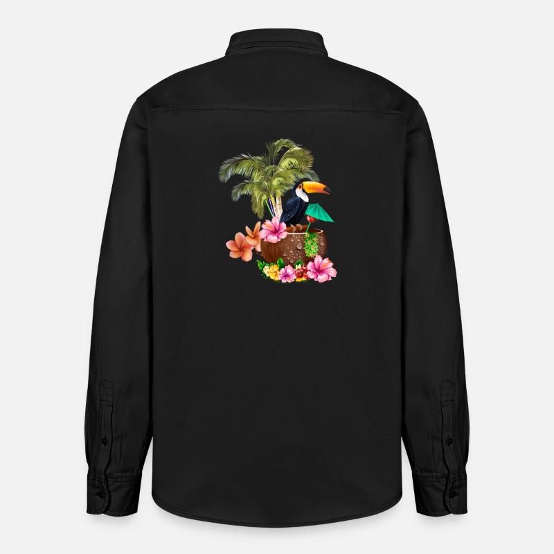 Conception tropicale avec toucans et palmiers. - Chemise unisexe coupe décontractée bio Stanley/Stella - noir délavé