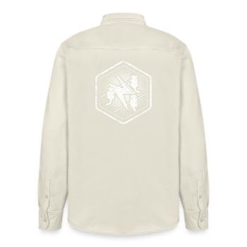 Guild sign electrician Hexagon in used look - Relaxed Fit Unisex Organic Shirt by Stanley/Stella - soft Ecru - Back - AI Model Male 178 light (178cm)