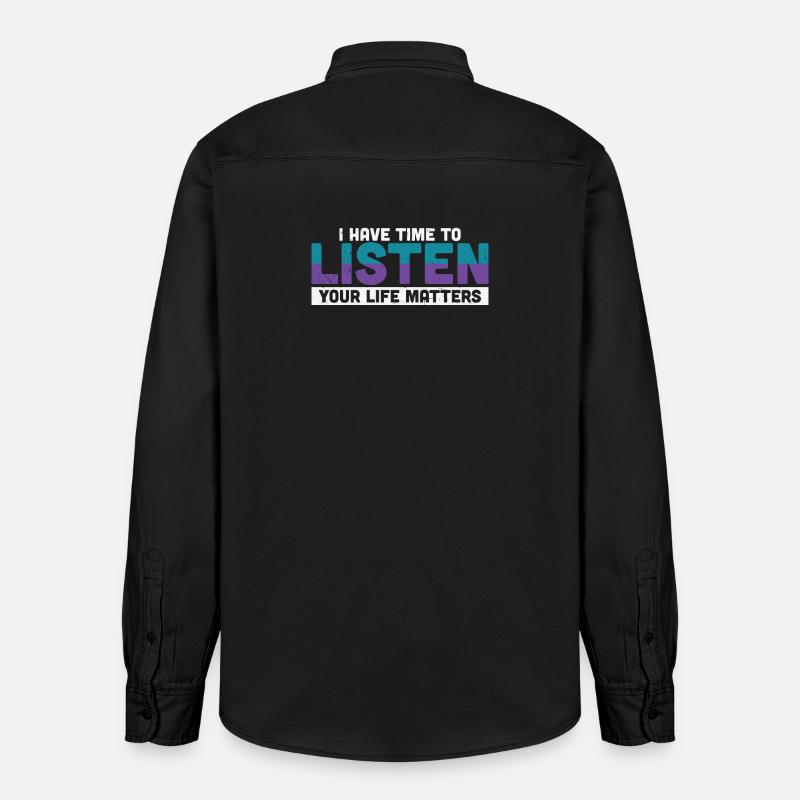 J’ai le temps d’écouter - Chemise unisexe coupe décontractée bio Stanley/Stella - noir délavé