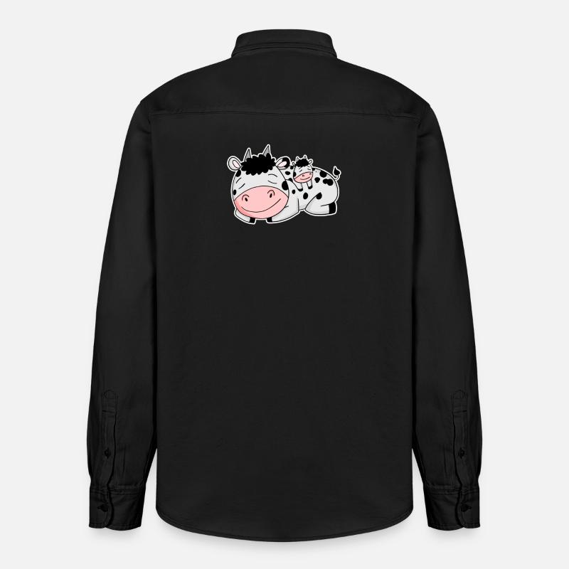 Vache avec bébé vache - Chemise unisexe coupe décontractée bio Stanley/Stella - noir délavé