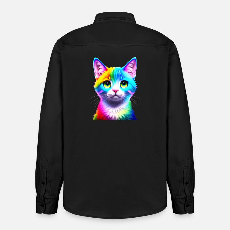 Regenbogenkatze Neonkunst - Relaxed Fit Unisex Organic Hemd von Stanley/Stella - washed Black