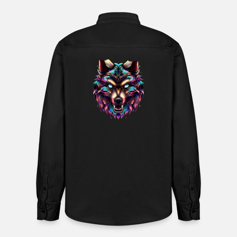 Wolf’s Head Synthwave Wolf - Chemise unisexe coupe décontractée bio Stanley/Stella - noir délavé