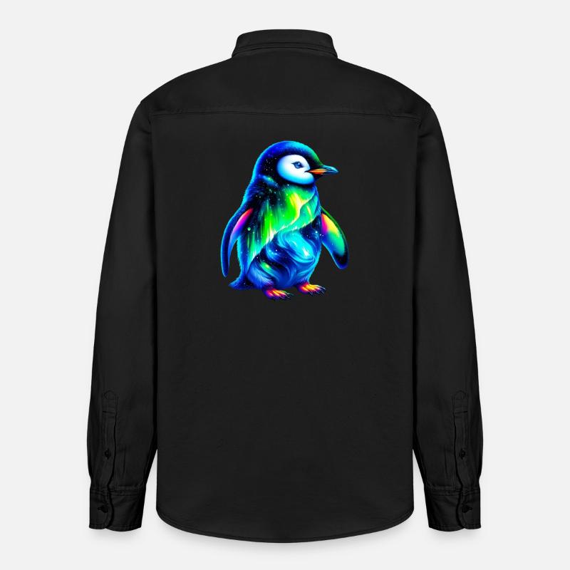 Aurora Borealis Pinguin - Relaxed Fit Unisex Organic Hemd von Stanley/Stella - washed Black