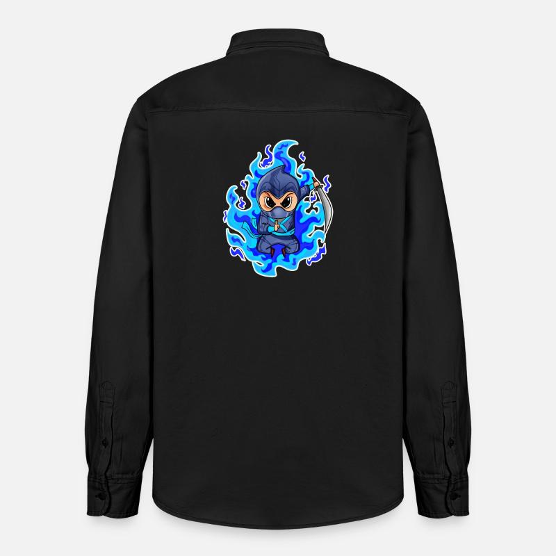 Motif Ninja Bleu Feu - Chemise unisexe coupe décontractée bio Stanley/Stella - noir délavé