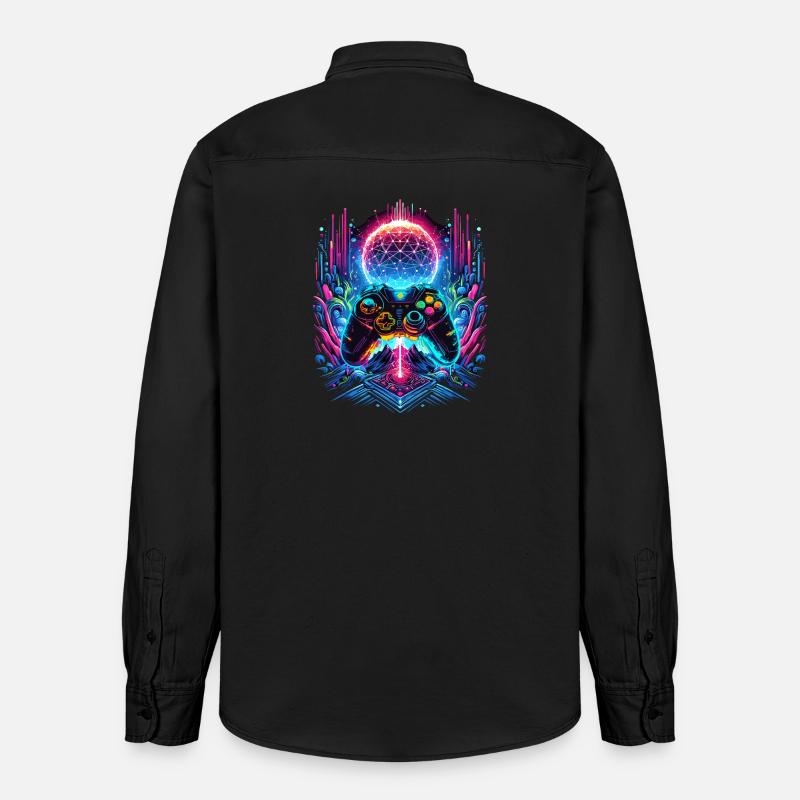 Synthwave Cyberpunk Gaming Controller - Relaxed Fit Unisex Organic Hemd von Stanley/Stella - washed Black
