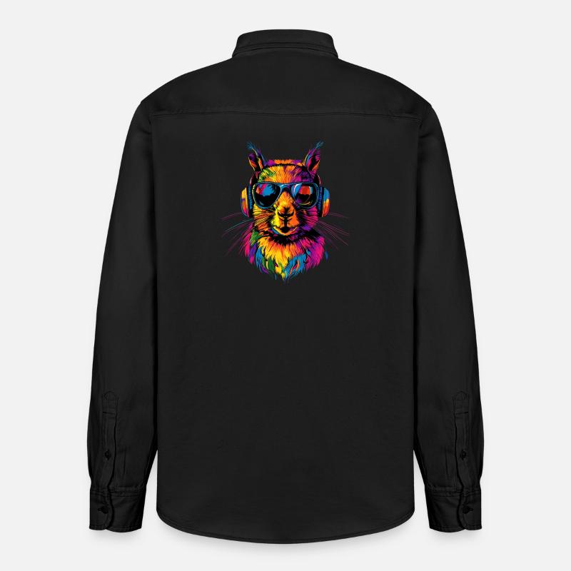 Eichhörnchen Kopfhörer Bunt Popart DJ Eichhörnchen - Relaxed Fit Unisex Organic Hemd von Stanley/Stella - washed Black