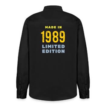 1989 - Relaxed Fit Unisex Organic Shirt by Stanley/Stella - washed black - Back - AI Model Male 178 light (178cm)