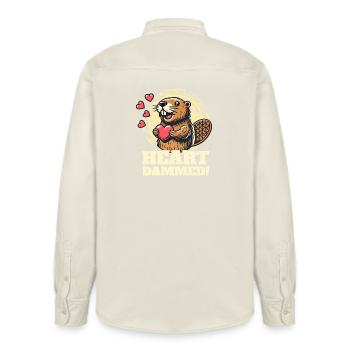 Heart Dammed - Süßes Biber-Design zum Valentinstag - Relaxed Fit Unisex Organic Hemd von Stanley/Stella - Natur - Hinten - AI Model Male 178 light (178cm)