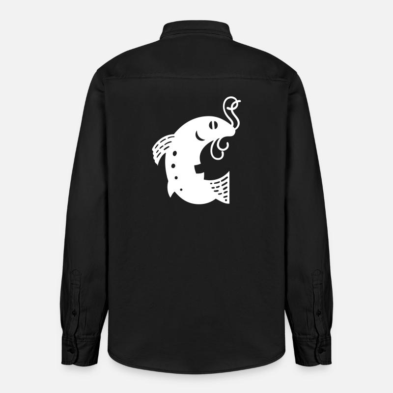 Poisson sur l’hameçon blanc Vectographie - Chemise unisexe coupe décontractée bio Stanley/Stella - noir délavé