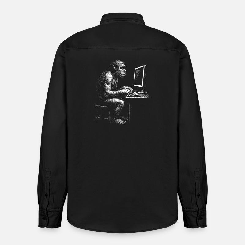 Digital Coder Homo Erectus Geschenk - Relaxed Fit Unisex Organic Hemd von Stanley/Stella - washed Black