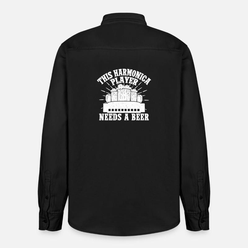 Harmonica Musican Needs A Beer Harmonica - Relaxed Fit Unisex Organic Hemd von Stanley/Stella - washed Black